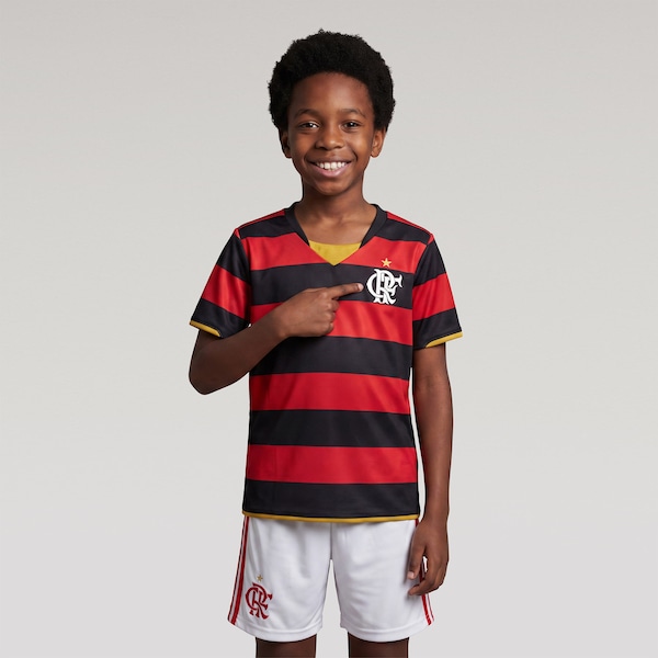 Camisa do Flamengo Retrô 2008 Betel Infantil | Cor: PRETO/VERMELHO | Tamanho: 8