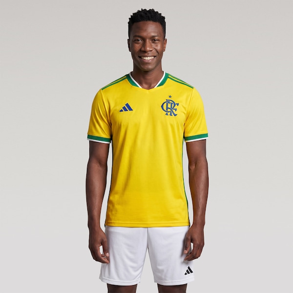 Camisa adidas Flamengo Brasil 26 Masculina | Cor: AMARELO/VERDE | Tamanho: P
