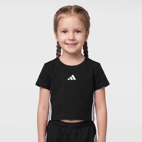 Camiseta adidas Essentials Infantil | Cor: PRETO/BRANCO | Tamanho: 13-14anos