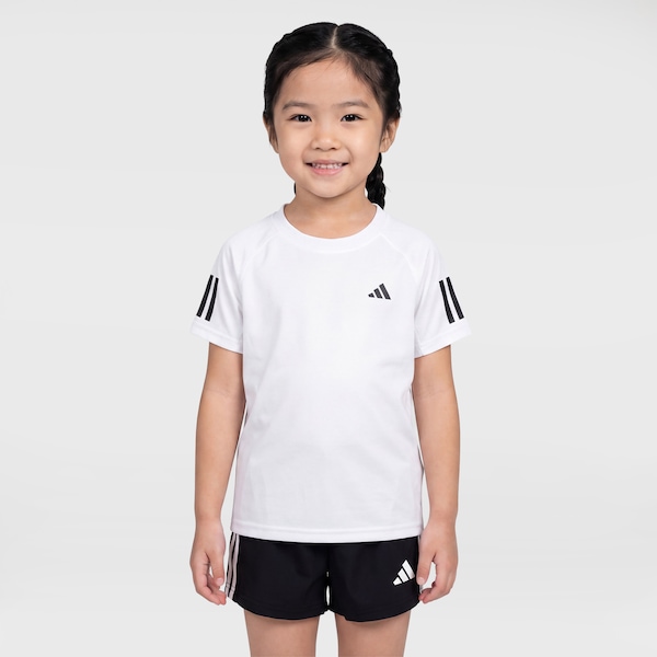 Camiseta Club 3 Listras adidas Infantil | Cor: BRANCO | Tamanho: 7-8anos