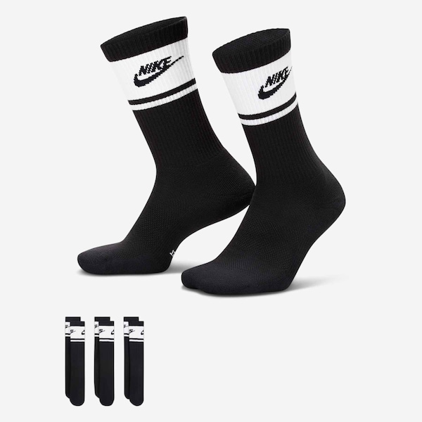 Meia Nike Everyday Elevated Cano Médio 3 Pares | Cor: PRETO/BRANCO | Tamanho: M