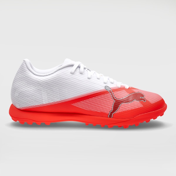 Chuteira Society Adulto Puma Ultra 7 Play | Cor: BRANCO/VERMELHO | Tamanho: 37
