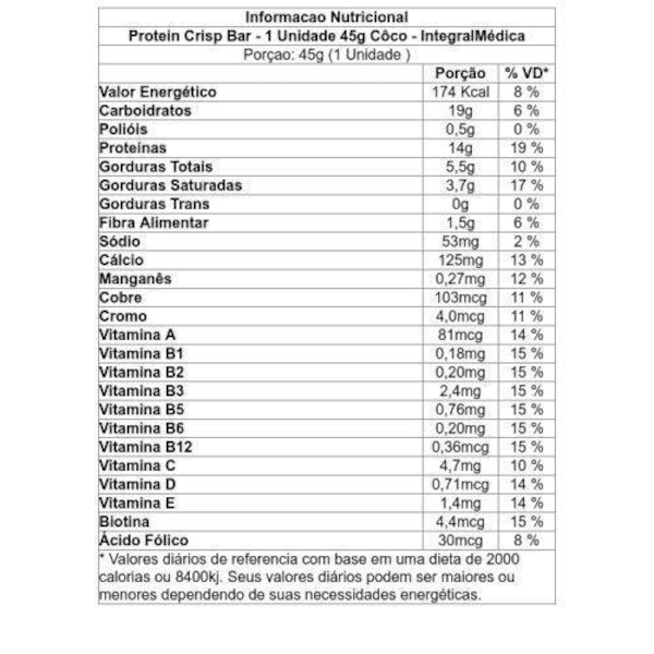Vista 3 Barra de Proteína Integralmédica Protein Crisp Bar 45g Doce de Coco NAO SE APLICA Integralmedica NAO SE APLICA