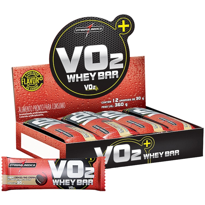 VO2 Protein Bar Integralmédica - Cookies e Creme - Caixa com 12 Unidades - 30g cada - Foto 1
