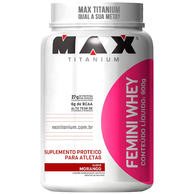 Whey Protein Max Titanium Morango Femini - 900g - Foto 1