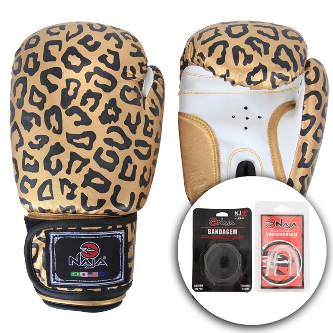 Kit de Boxe Naja Onça Com Luva 12OZ Bandagem e Protetor Bucal - Foto 1