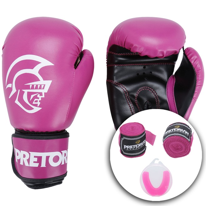 Kit de Boxe Pretorian: Bandagem + Protetor Bucal + Luvas de Boxe First - 10 OZ - Adulto - Foto 1