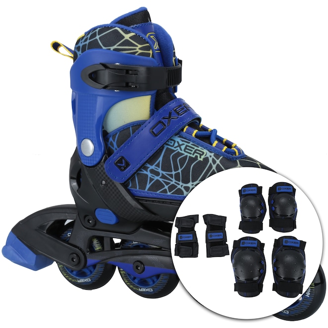 Kit Patins Oxer Joy: Patins Ajustável + 2 Joelheiras + 2 Cotoveleiras + 2 Munhequeiras - Adulto - Foto 1
