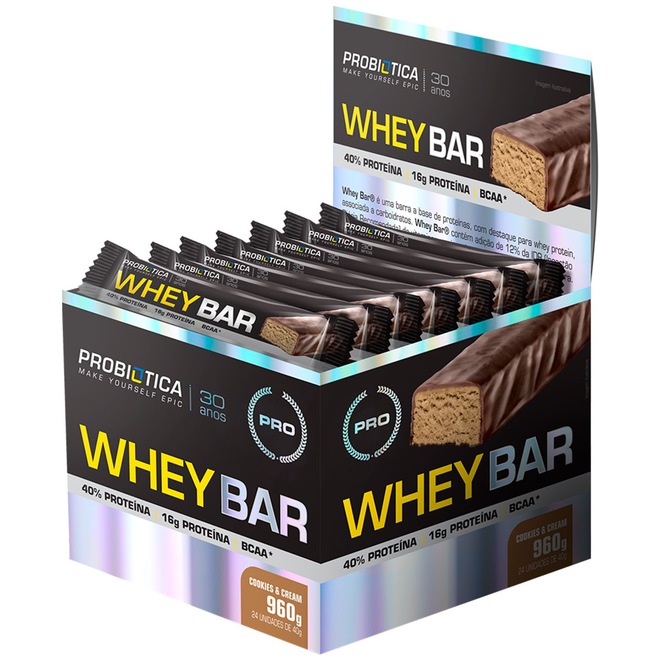 Barra de Proteína Probiótica Whey Bar - Cookies e Creme - 24 Unidades - Foto 1