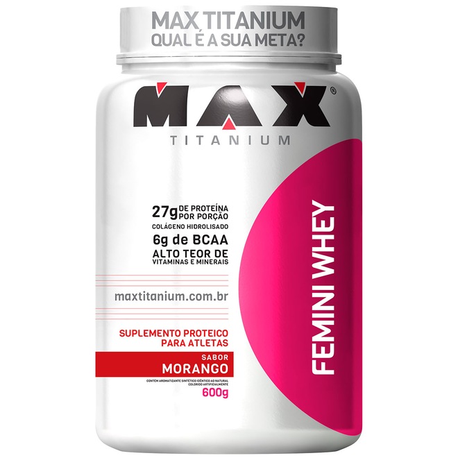 Whey Protein Max Titanium Morango Femini - 600g - Foto 1