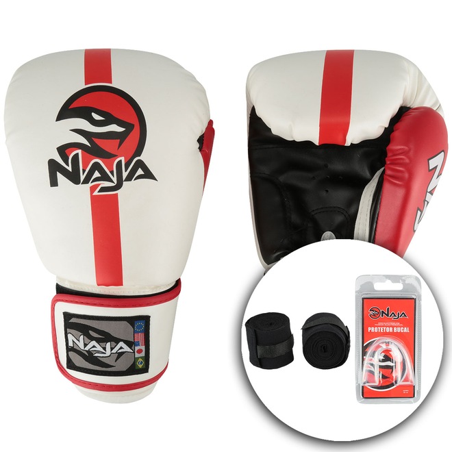 Kit de Boxe Naja: Bandagem + Protetor Bucal + Luvas de Boxe Classic - 16 OZ - Adulto - Foto 1