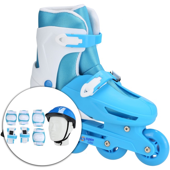 Kit Patins Spin Roller: Patins Ajustável + Capacete + 2 Joelheiras + 2 Cotoveleiras + 2 Munhequeiras - Foto 1