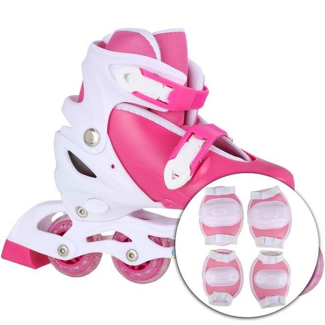 Kit Patins Spin Roller: Patins Ajustável + 2 Joelheiras + 2 Cotoveleiras - Infantil - Foto 1