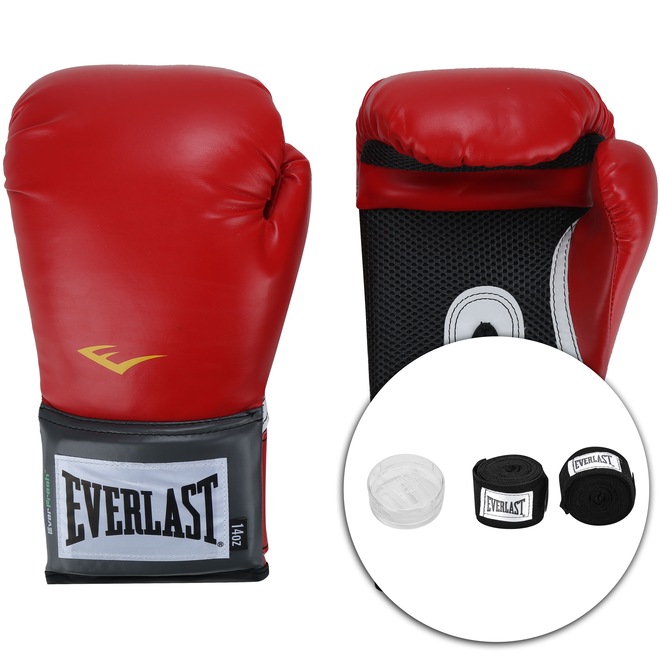 Kit de Boxe Everlast: Bandagem + Protetor Bucal + Luvas de Boxe Training - 14 OZ - Adulto - Foto 1