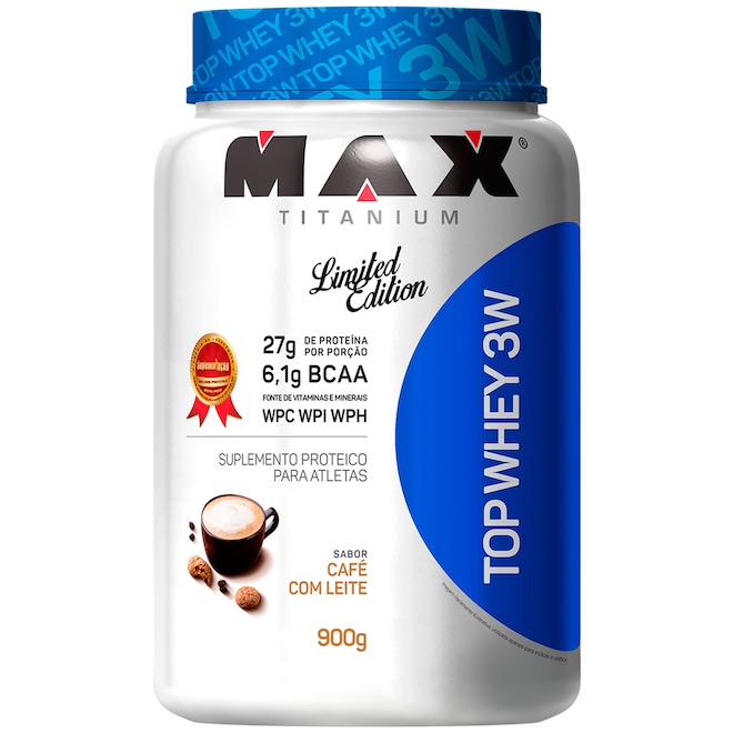 Top Whey 3W Max Titanium - Café com Leite - 900g - Foto 1