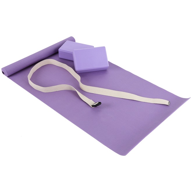 Kit de Yoga e Pilates Mor com Colchonete + Cinto + 2 Blocos em EVA - Foto 1