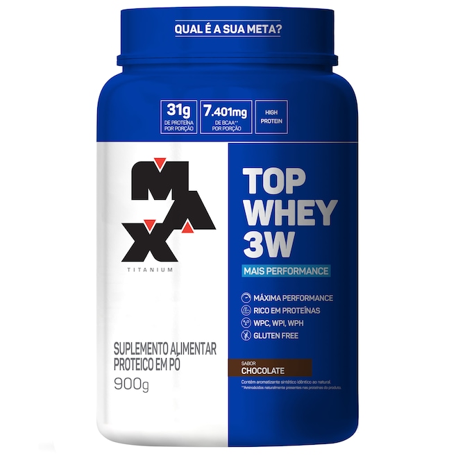 Whey Protein Max Titanium Chocolate 3W Máxima Performance - 900g - Foto 1