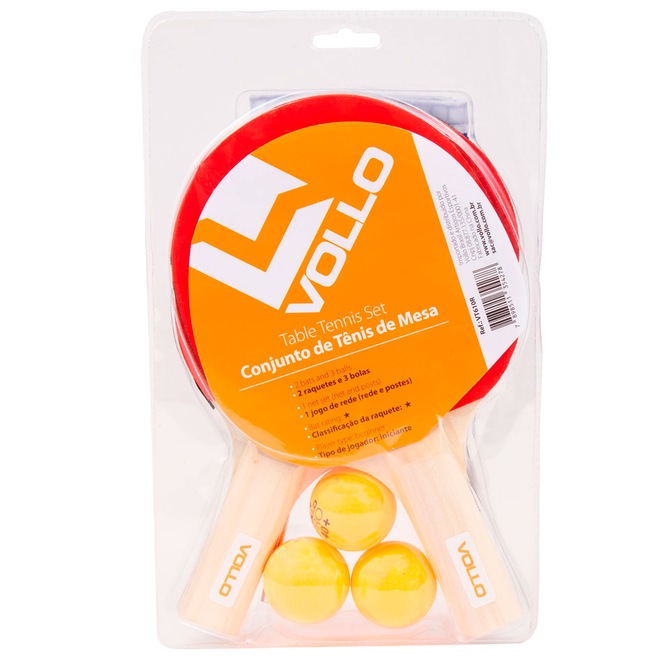 Kit de Tênis de Mesa Vollo com Jogo de Rede, 2 Raquetes e 3 Bolinhas - Foto 1