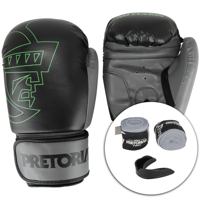 Kit Boxe Muay Thai Pretorian: Bandagem + Protetor Bucal + Luvas First - 14 OZ - Adulto - Foto 1