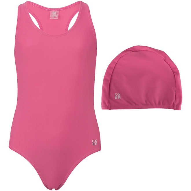 Maiô para Natação Oxer com Proteção Solar Campeão Medley e Touca Girl - Infantil - Foto 1