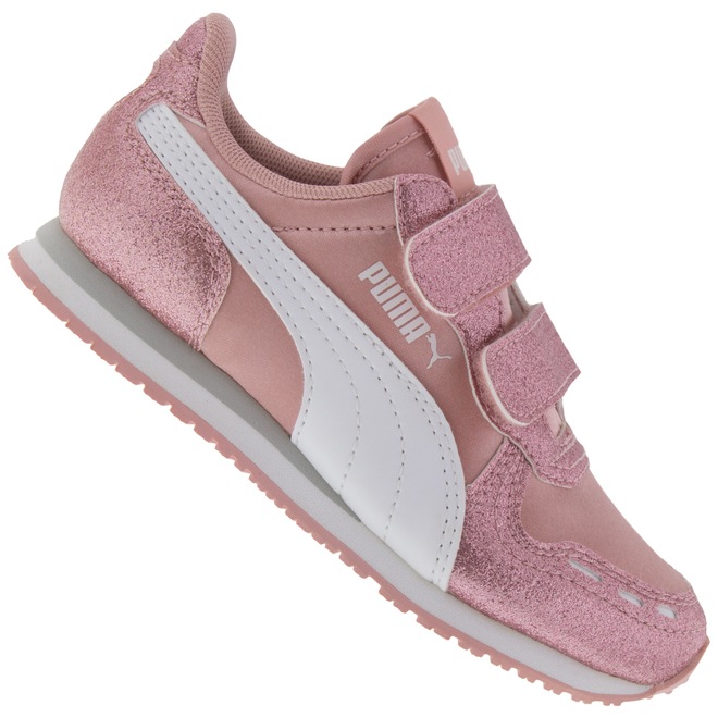Tênis Puma Cabana Racer Glitz V PS Feminino - Infantil - Foto 1