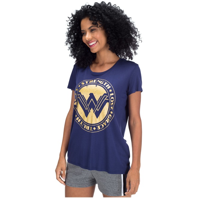 Camiseta Liga da Justiça Mulher-Maravilha Força - Feminina - Foto 2