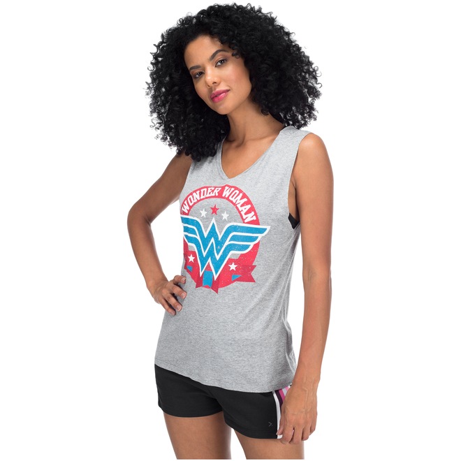 Camiseta Regata Liga da Justiça Mulher-Maravilha College - Feminina - Foto 2