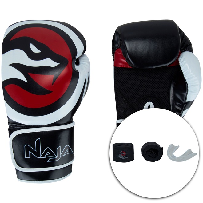 Kit de Boxe Naja: Bandagem + Protetor Bucal + Luvas de Boxe OPP - 12 OZ - Adulto - Foto 1