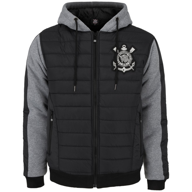 Jaqueta de Moletom do Corinthians Padding com Capuz - Masculina - Foto 1