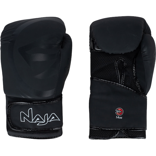 Kit de Boxe Naja: Bandagem + Protetor Bucal + Luvas de Boxe Black - 14 OZ - Adulto - Foto 1