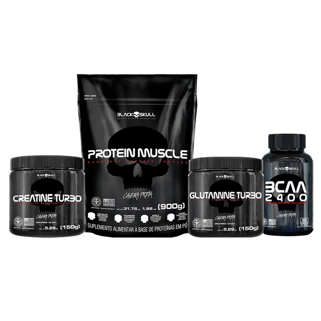 Kit Black Skull Creatine Turbo150g + Protein Muscle Baunilha 900g + Glutamine Turbo 150g + BCAA 2400 - Foto 1