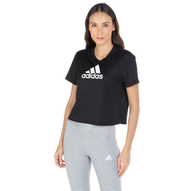 Blusa Cropped Manga Curta Logo adidas - Feminina - Foto 2