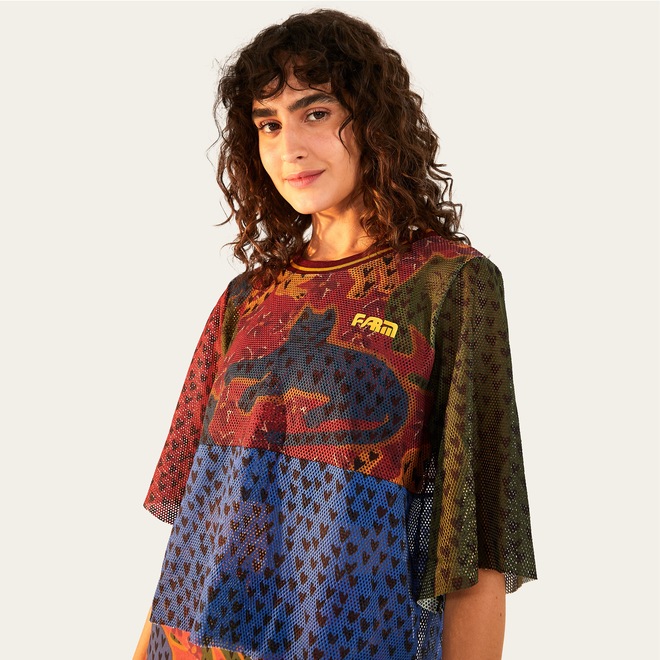 Blusa Feminina Farm Cropped Tela Onça Coração - Foto 1