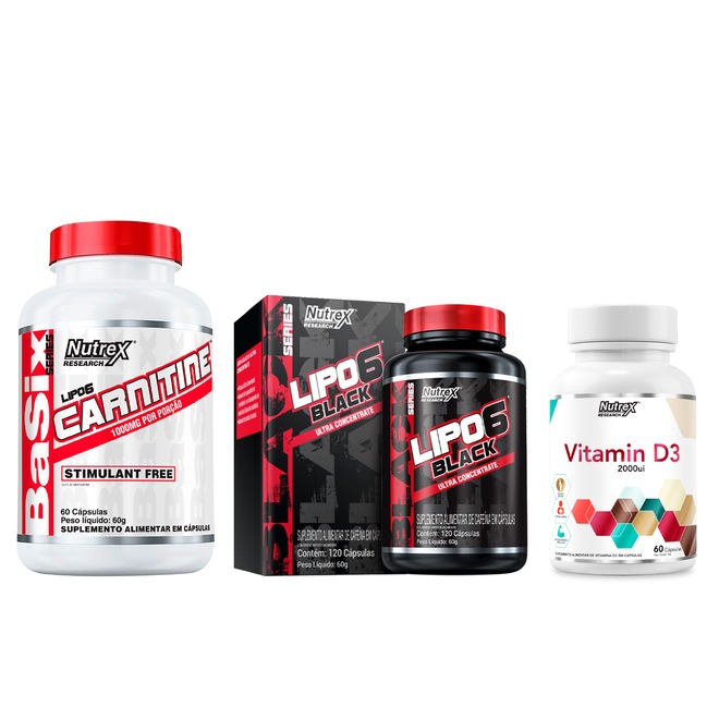 Kit Nutrex Vitamina D3 60 Cápsulas + Lipo 6 Black 120 Cápsulas + L-Carnitina 60 Cápsulas - Foto 1