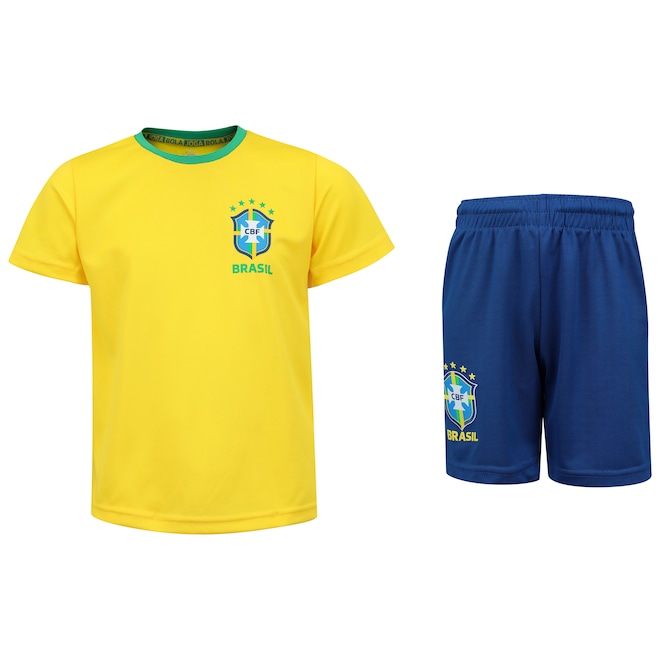 Kit de Uniforme de Futebol Infantil do Brasil CBF com Camiseta e Calção - Foto 1