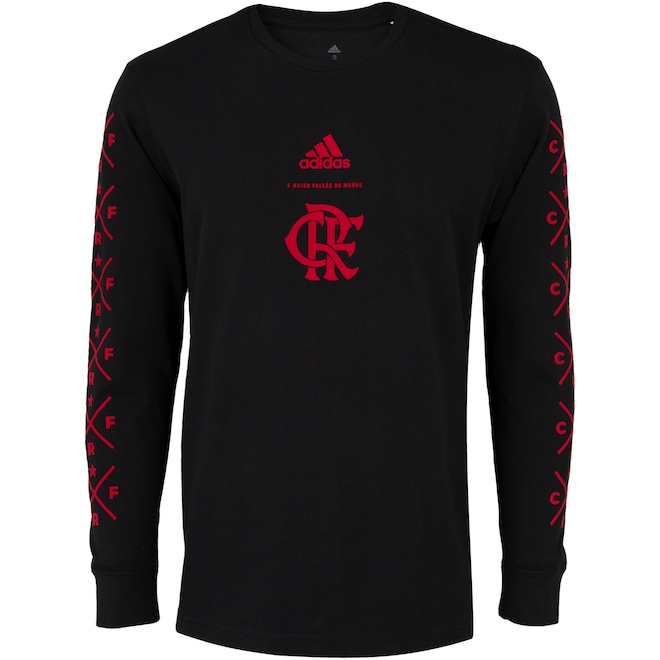 Camiseta Manga Longa do Flamengo adidas Lifestyle - Masculina - Foto 1