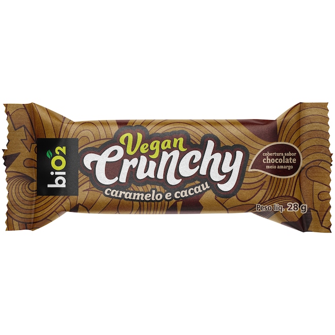 Barra de Proteína Bio2 Vegan Crunchy Caramelo e Cacau 28g com Cobertura de Chocolate Meio Amargo - Foto 1