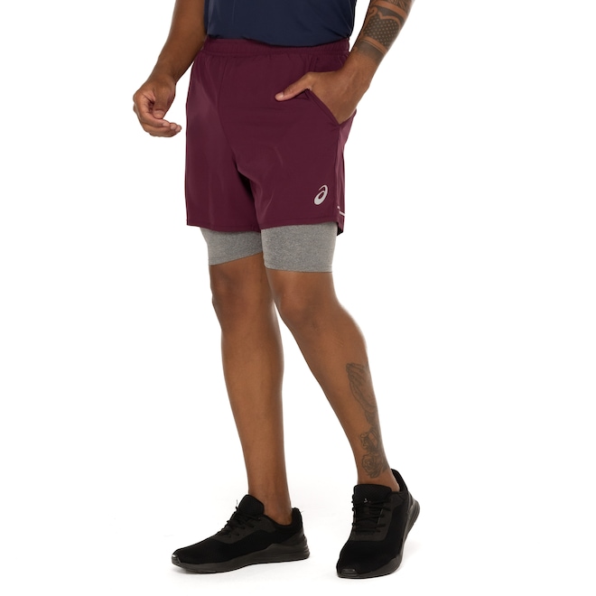 Bermuda Masculina ASICS 5' 2 em 1 Quadriculado - Foto 2