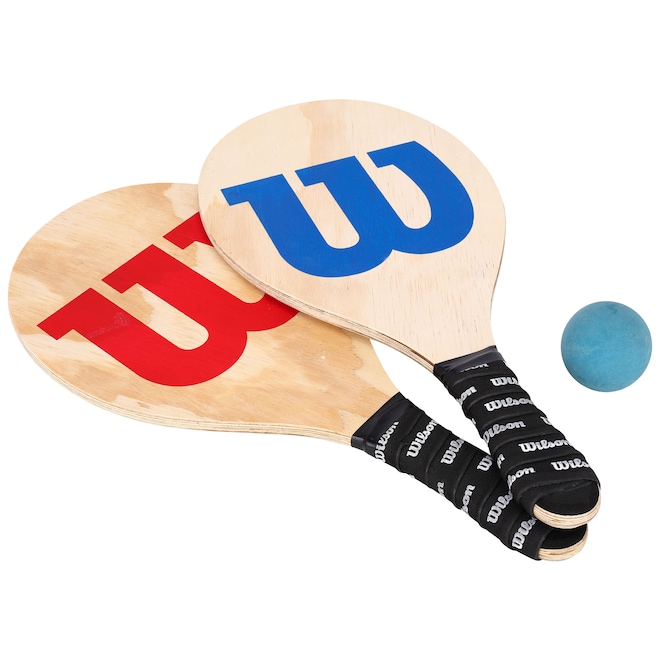 Kit de Frescobol Wilson - 1 Par de Raquetes + 1 Bolinha com Capa - Foto 1