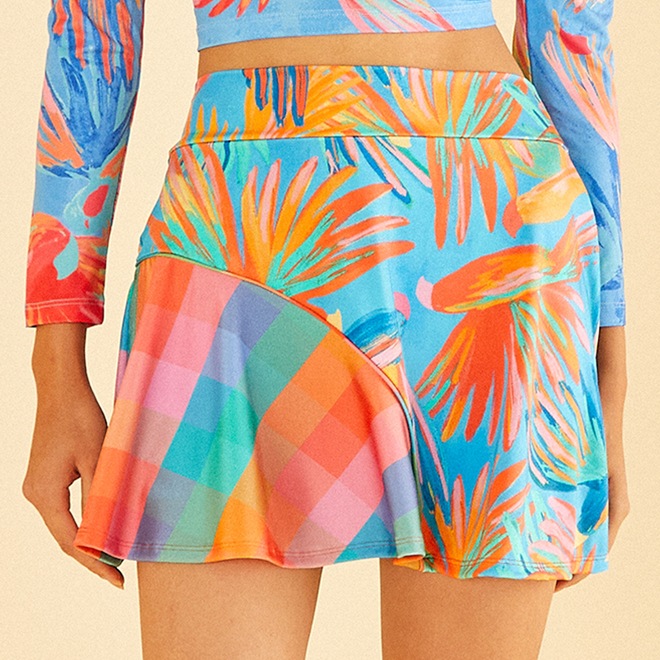 Short Saia Feminina Farm Pássaros Pintados - Foto 1