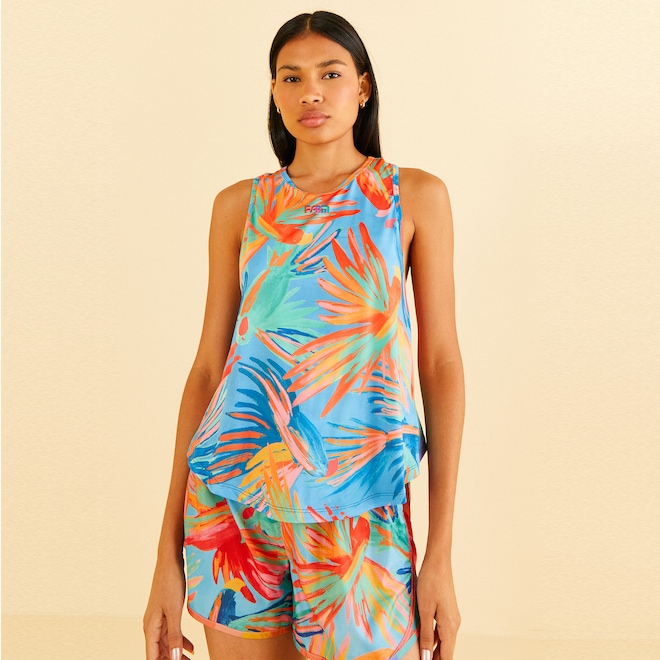 Camiseta Regata Feminina Farm Transpassada Passaros Pintados - Foto 1