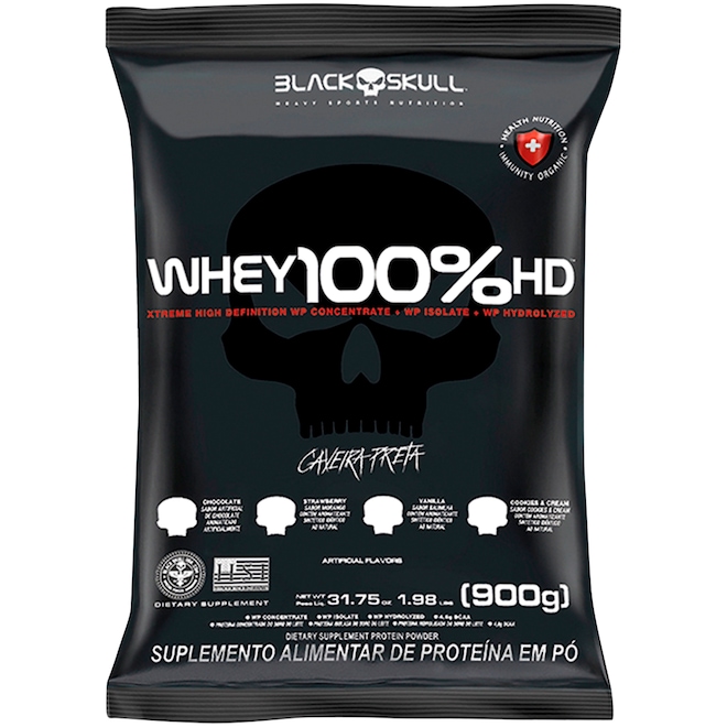 Whey Protein Black Skull Baunilha Whey 100% HD - Refil - 900g - Foto 1