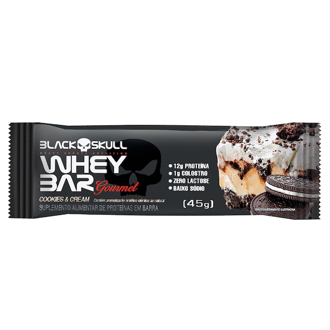 Barra de Proteína Black Skull Whey Bar Gourmet Cookies & Cream 45g - Foto 1