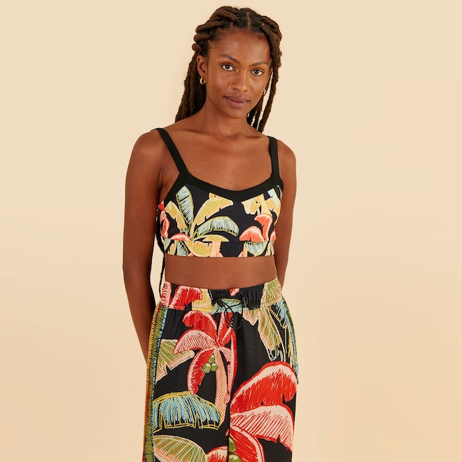 Top sem Bojo Farm Baixa Sustentação Alcinha Noite de Coqueiro Adulto - Foto 1