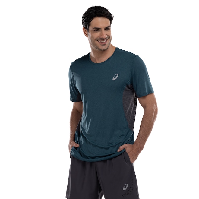 Camiseta Masculina ASICS Manga Curta Respirável de Secagem Rápida Refletiva Mescla - Foto 1