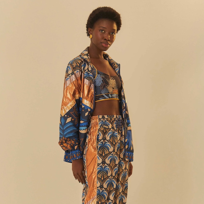 Jaqueta Feminina Farm sem Capuz Lenço Magia Tropical - Foto 1