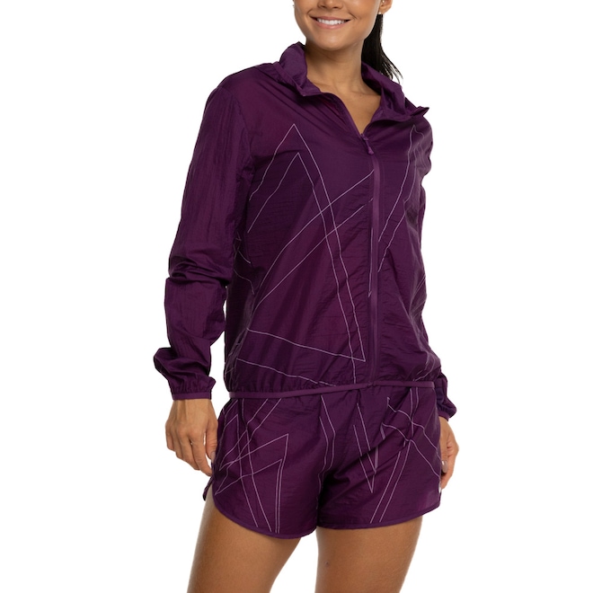 Jaqueta Corta-Vento Feminina ASICS com Capuz Toyama Estampa Linhas - Foto 2