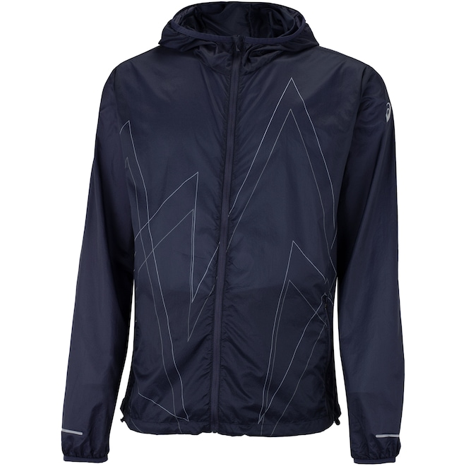 Jaqueta Corta-Vento Masculina ASICS com Capuz Ultraleve Estampa Linhas - Foto 1