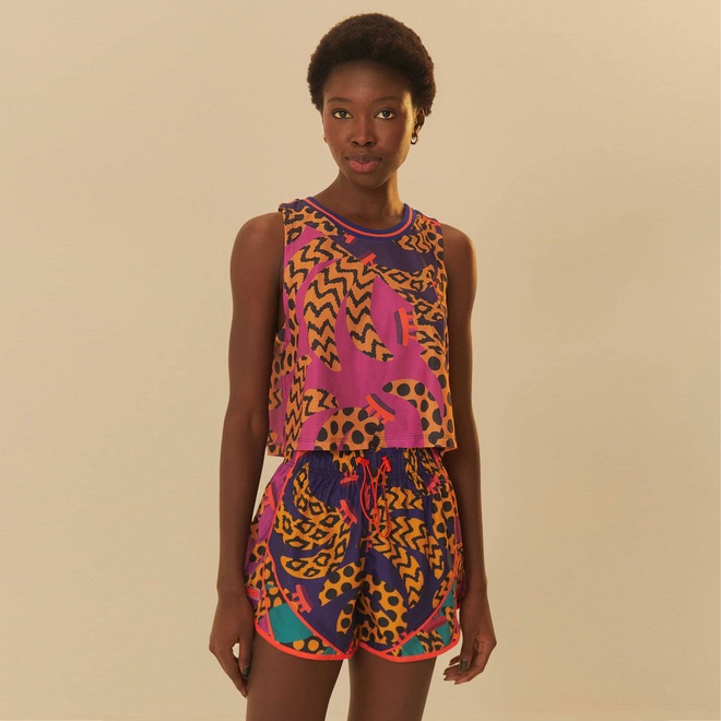 Blusa Regata Cropped Feminina Farm Ethnic Bananas - Foto 1