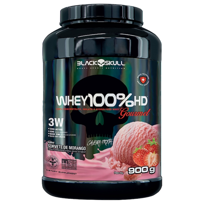 Whey Protein Black Skull Pouch HD Gourmet 900gr Morango - Foto 1